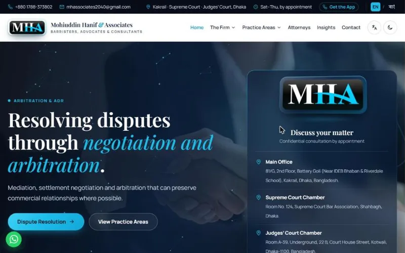 Home page of MHA Law BD